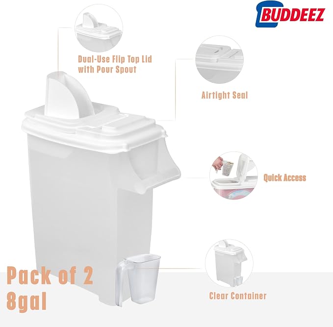 Buddeez Pet Food Storage Dispensers - Dog Food Storage Containers, Cat Food Containers, Bird Seed Containers w/Handle and Flip Lid, 8 Gallon(2 pack) - Image 5