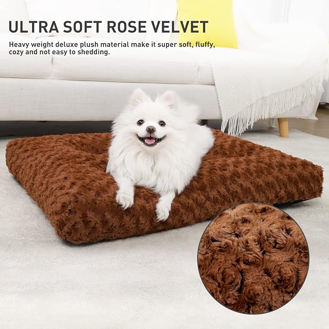 KSIIA Washable Dog Bed Deluxe Plush Dog Crate Beds Comfy Kennel Pad Anti-Slip Pet Sleeping Mat for Large, Jumbo, Medium, Small Dogs Breeds, 29" x 21", Brown - Image 2