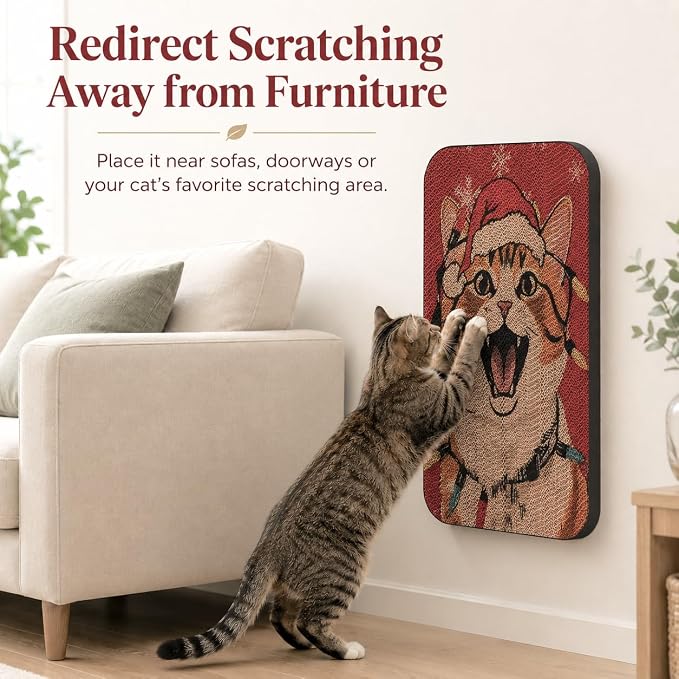 2 Pack Cat Wall Scratcher, Art Cat Scratching Board for Cats | Wall Mounted Cat Scratch Pad, Water-Based Ink, Hook&Loop Strips, Floor or Wall Use, 16.7x11x1 Inch, Storybook Cat - Image 3