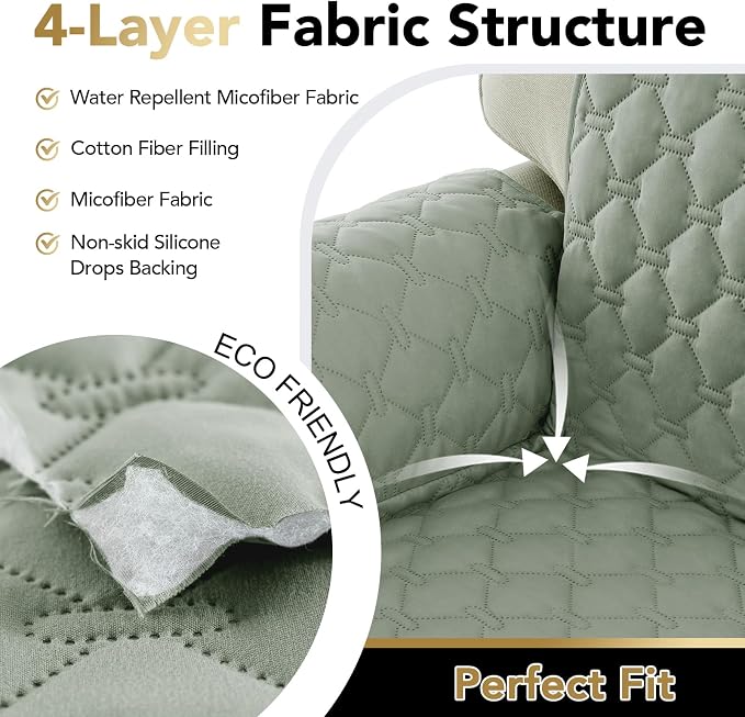 PrinceDeco Loveseat Covers for 2 Cushion Couch Modern Sofa Covers Water Resistant and Washable Thick Soft Couch Cover for Dogs Anti-Slip Sofa Cover Seat Width to 48"(Loveseat, Sage) - Image 6