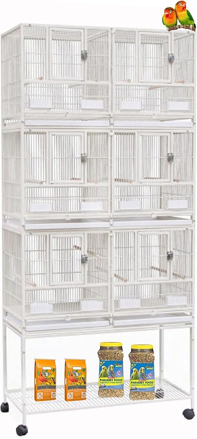 Combo Breeding Triple Stacker Sturdy Wrought Iron Center Divided Breeder Bird Flight Double Rolling Cage with Side Breeding Nest Door by Mcage