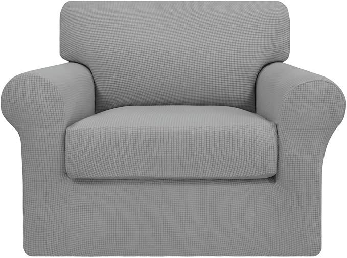 Easy-Going 2 Pieces Stretch Couch Cover Sofa Cover for Dogs Washable Sofa Slipcover for Separate Cushion Couch Spandex Jacquard Fabric Elastic Furniture Protector for Pets, Kids (Light Gray, Chair) by Easy-Going