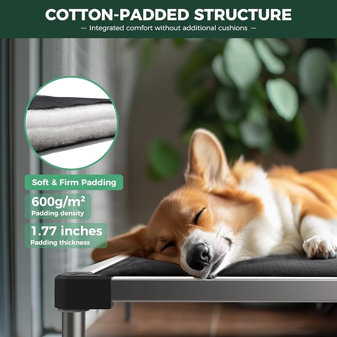 FXW TitanNest Chew-Proof Elevated Dog Bed, Raised Cot for Indoor/Outdoor/Camping Use, Durable & Washable Padded Pet Bed for Extra-Small Dogs, 29.0" L x 18.0" W x 4.5" H, Black - Image 4