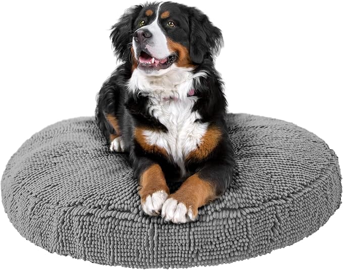 Soggy Doggy Super Snoozer Round Dog Bed, Gray, Large 36"x36"x6" | Removable, zip-off washable cover; plush round design; for small to large breeds; car & living room use by SoggyDoggyDoormat
