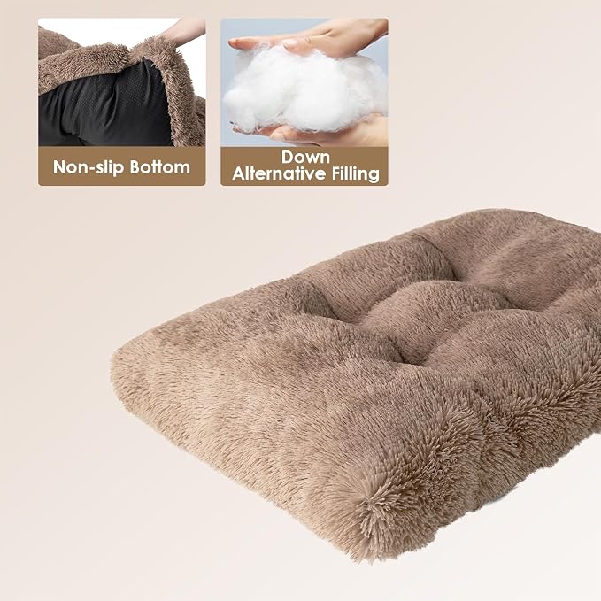 EHEYCIGA Fluffy Dog Crate Bed, Plush Extra Large Plus Dog Pillow, Camel | Xlarge Calming Anti Anxiety Plush Faux Fur Mat for Large size dogs, Washable Soft Warm Plus Dog Pad with Non-Slip Bottom - Image 3