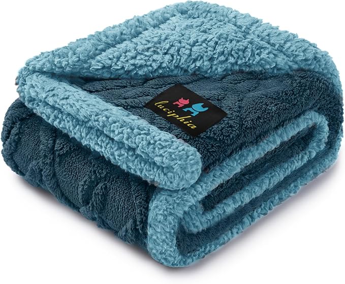Luciphia Waterproof Dog Blanket, Reversible Sherpa Fleece for Couch Cover | Reversible waterproof pet blanket with soft Sherpa fleece; machine washable, protect couch bed car, Navy-thicken 40" x 28" by luciphia
