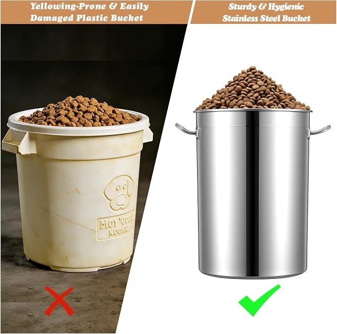 Maxdot 45 Lbs Stainless Steel Food Storage Container for Dog with Airtight Bamboo Lid Spoon & Wooden Claw Handle, Large Metal Pet Food Bin to Keep Fresh Easy Clean & Use for Dog Multiple Pet - Image 5