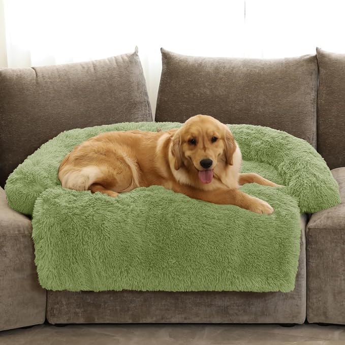 GGIB Calming Dog Bed Fluffy Plush Dog Mat for Furniture Protector with Removable Washable Cover for Large Medium Small Dogs and Cats (Extra Large (53x39.3x6), Grass Green) by GGIB