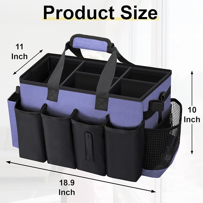 Wearable Large Cleaning Caddy Bag for Housekeeper, Clean Supply Organizer with Adjustable Shoulder, Waist & Handle Straps, Detailing Bag for Kitchen Supplies (Purple) - Image 2