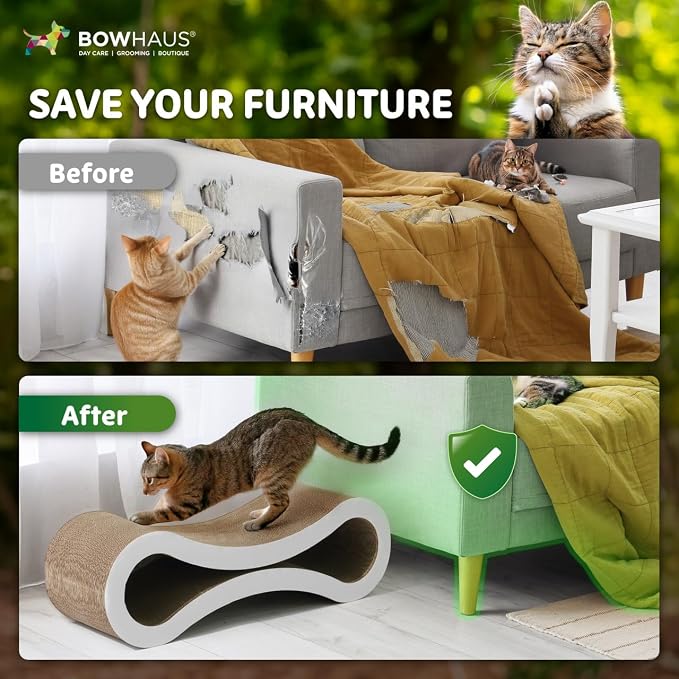 BOWHAUS Infinity Cat Scratcher Lounger, Reversible Scratcher, Durable & Long-Lasting, Cat Cardboard Scratcher, Large Cat Scratching Pad, Scratching Board, Infinity Scratch Pad for Indoor Cats, White - Image 5