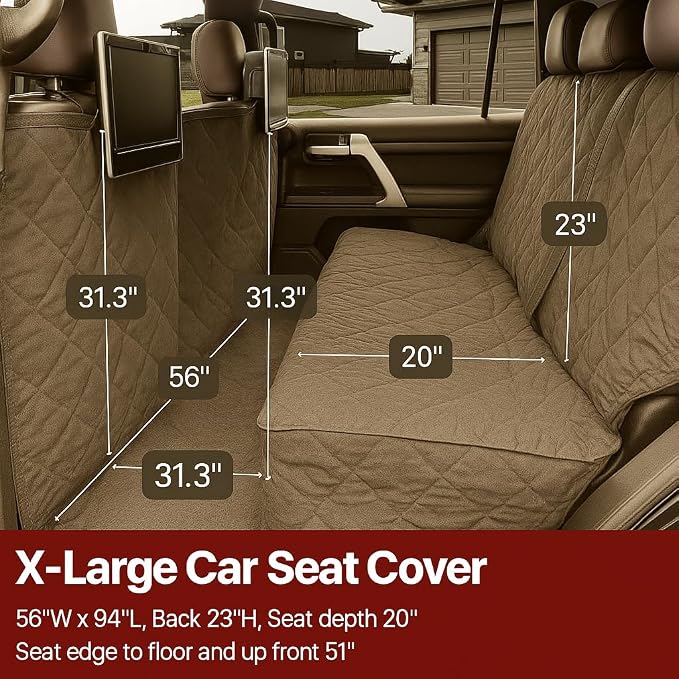 Formosa Covers Quilted and Padded Dog Pet Car Seat Cover with Comforting Fabric and Non-Slip Backing Best for Car Truck and SUV - Travel with Your Pet Mess Free - Universal Fit 56" Wx94 L, Taupe - Image 2