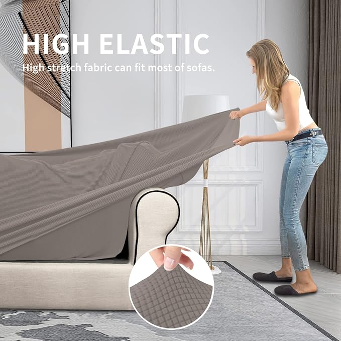 Easy-Going 4 Pieces Stretch Couch Cover Oversized Sofa Cover for Dogs Washable Sofa Slipcover for 3 Separate Cushion Couch Spandex Elastic Furniture Protector for Pets, Kids (Taupe, Oversized Sofa) - Image 4