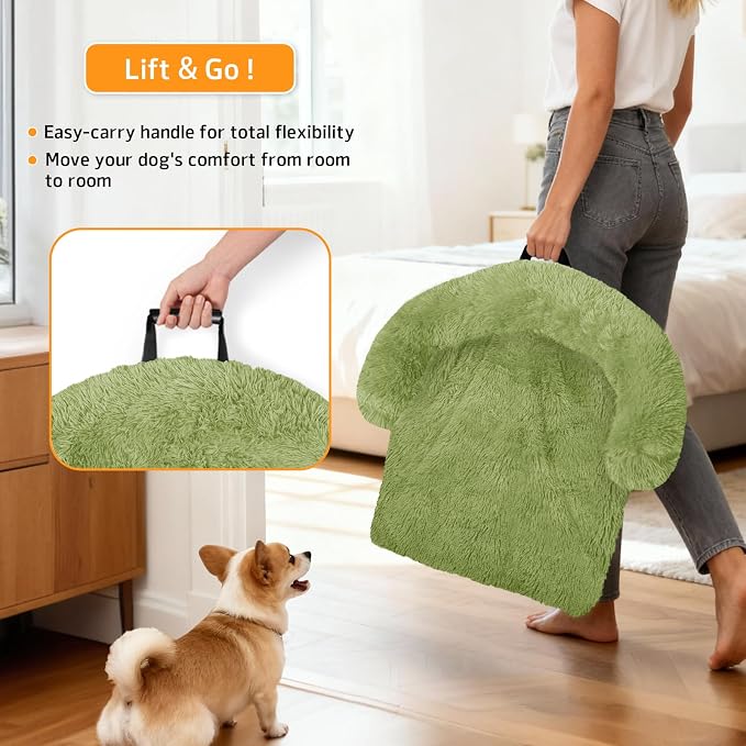 GGIB Calming Dog Bed Fluffy Plush Dog Mat for Furniture Protector with Removable Washable Cover for Large Medium Small Dogs and Cats (Extra Large (53x39.3x6), Grass Green) - Image 3