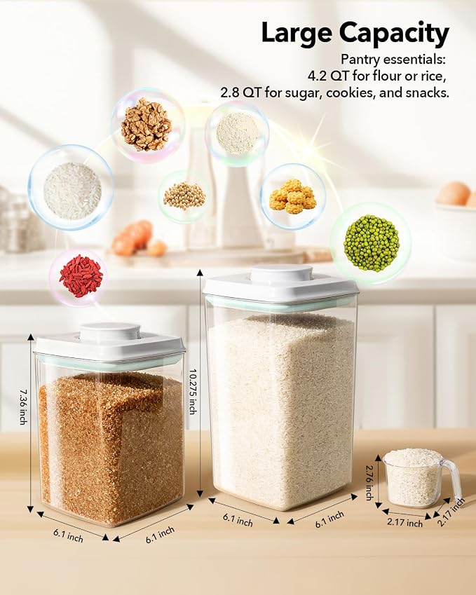 Ankou Food Storage Container Sets, 2.8 Qt + 4.2 Qt *2 Airtight Canisters with Lids and 130ml Scoop, BPA-Free Plastic Pantry Containers for Flour, Sugar, Rice - Image 6