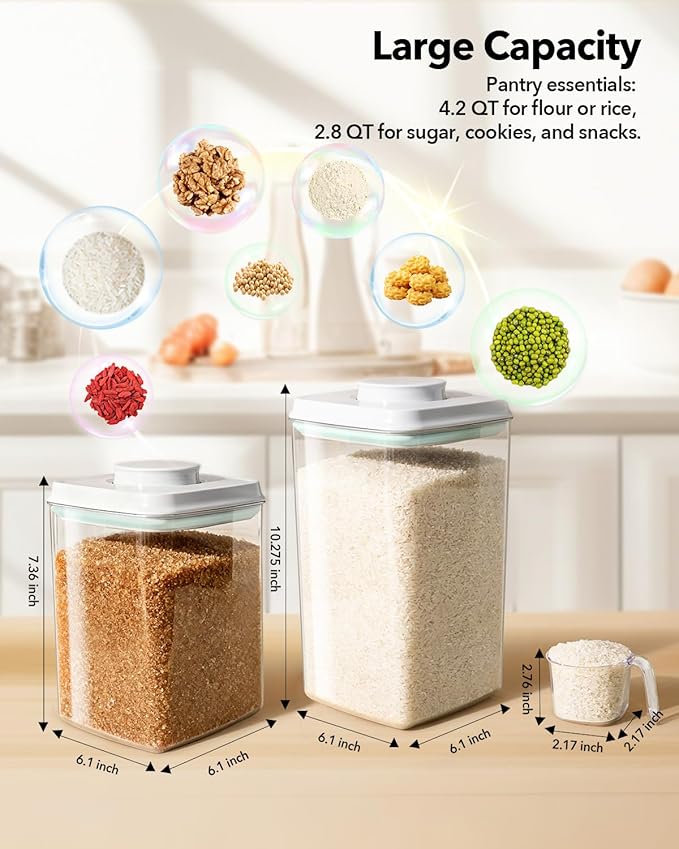 Ankou Food Storage Container Sets, 2.8 Qt + 4.2 Qt *2 Airtight Canisters with Lids and 130ml Scoop, BPA-Free Plastic Pantry Containers for Flour, Sugar, Rice - Image 6