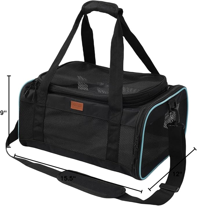 Cat Carriers Soft Small Dog Carrier Airline Approved Softsides Pets Bag,Black,Lightweight,Luxury Style,Top Expandable,Guaranteed on Cabin Board Flight Travel Recommend Under 15 lbs