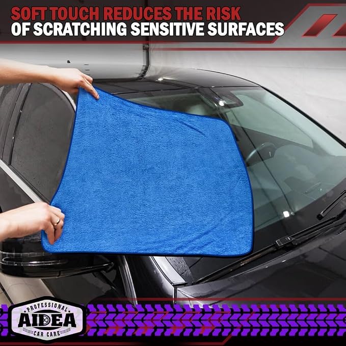 AIDEA Microfiber Towels for Cars-4PK, Large Professional Car Drying Towel, Scratch-Free & Absorbent Drying Towel for Cars, SUVs, RVs, Trucks, and Boats, 24inx 31in, Blue - Image 8