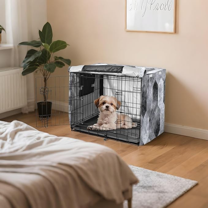 Dog Crate Cover Kennel Cover for Dog Cages Breathable for Wire Cage Indoor Outdoor Gray Diamond Marble Texture Pattern - Image 7
