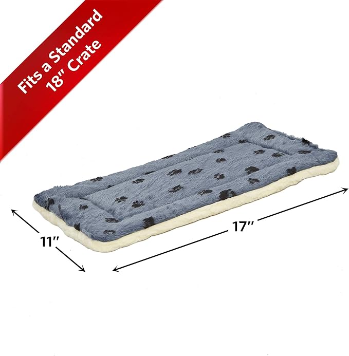 MidWest Homes for Pets XXS QuietTime Reversible Paw Print Pet Bed, Soft Faux Fur & Fleece 18-Inch Crate Mat for Small Dogs & Cats, Machine Washable, Blue and Cream - Image 3