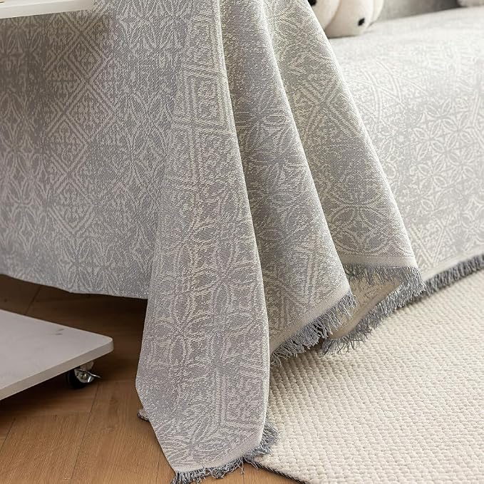 ROOMLIFE Gray Couch Cover Boho Sofa Covers for 3 Cushion Couch Washable, Furniture Protector Sofa Couch Cover for Dogs, Soft Breathable Sofa Slipcover, Couch Throw Blankets with Tassels 71''X150'' - Image 8