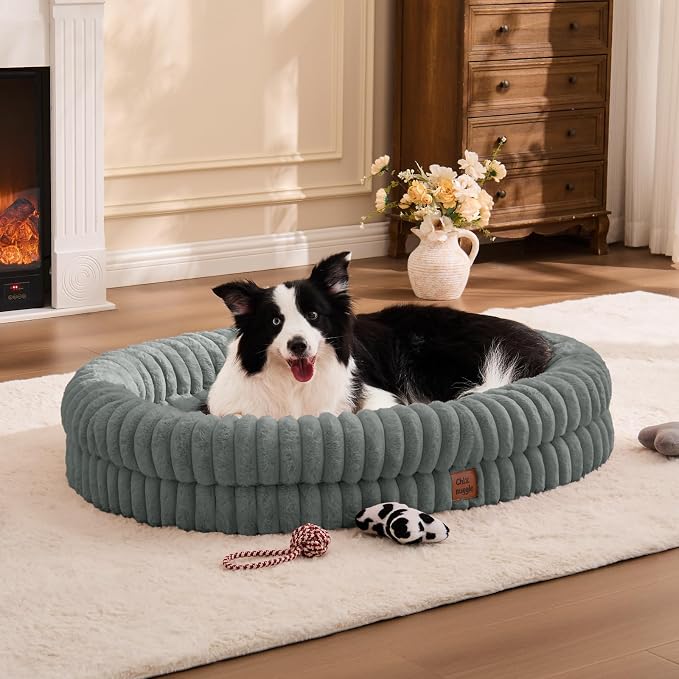 ChiXnuggle Orthopedic Dog Bed, Washable Cover, Faux Fur Bolster Pet Couch | waterproof,egg crate foam,non-slip bottom,for extra large dogs,grey,41*30*7,dog sofa - Image 3