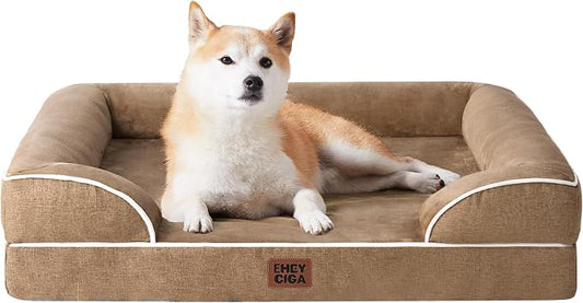 EHEYCIGA Orthopedic Dog Beds Large Sized Dog, Waterproof Washable Pet Bed | Non-Slip Bottom and Egg-Crate Memory Foam XL Dog Couch Bed with Washable Removable Cover, Camel by EHEYCIGA