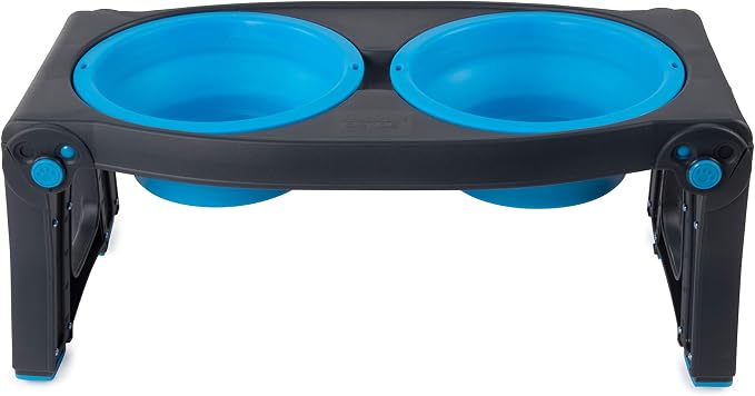 Dexas Pets Adjustable Height Double Pet Feeder, Pro Blue - Image 2