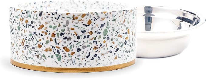 Pet Junkie Terrazzo Single Elevated Pet Bowl Stand, Small, White | Removable Stainless Steel 16oz Inner Bowl, For Small Dog Breed or Cat, Raised Food or Water Station - Image 5