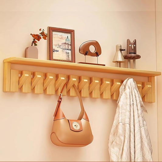 Wall Mounted Coat RackHooks Piano Key Hangers Natural Solid Wood Hanger Non-Woven Fabric Clothes Hangers for Closet, Kitchen, Bedroom, Bathroom, Entryway (Tray-Beech, 12 Hooks) by MurphyBedKitMattresFrame