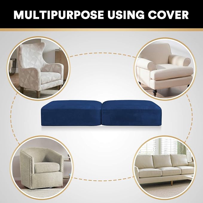 PrinceDeco Velvet Couch Cushion Cover Stretch Cushion Slipcover for Chair Loveseat Sofa Furniture Protector Seat Cushion Sofa Cover (Each Width Up to 29.5", Navy) - Image 6