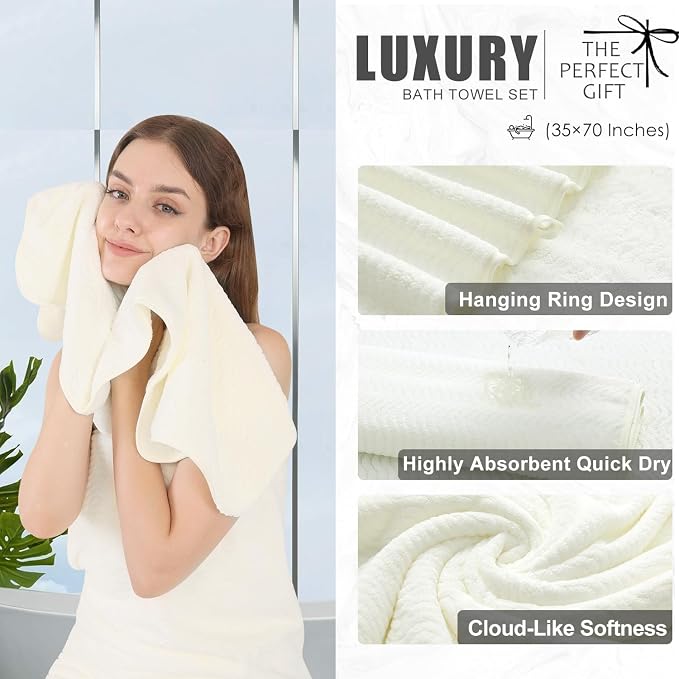 4 Piece Extra Large Bath Towel 35"x70" Oversized Bath Sheet Bath Towel Set for Bathroom Ultra Soft Cozy Highly Absorbent Quick Dry Bathroom Towel for Spa Gym Hotel,Shower Towel for Daily Use,Cream - Image 2