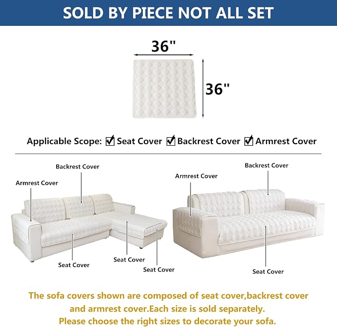 Eismodra Sectional Couch Covers,L Shape Sofa Slipcover Furniture Protector for Dogs Cats Pet Chaise Lounge 3 Cushion Couch Loveseat,White 36 x 36 inches (Only 1 Piece) - Image 5