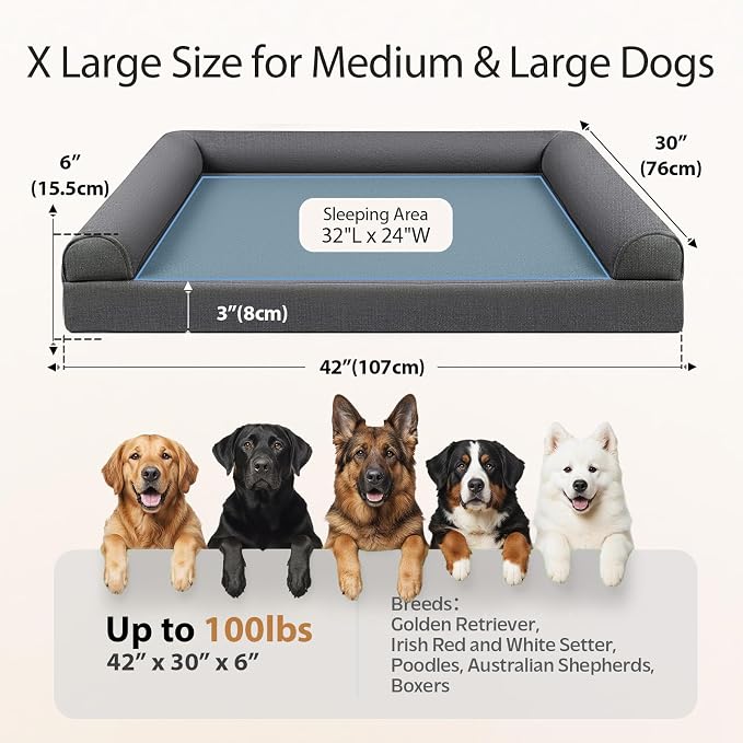 Sytopia 42in Dog Beds for Large Sized Dogs,XL Orthopedic Pet Bed with Removable Washable Cover, Waterproof Egg Crate Foam, Non-Slip Bottom, Supports up to 100+ lbs for Old Pet, Dark Gray - Image 6