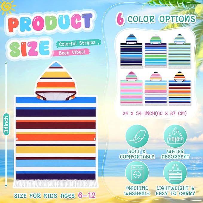 Oudain 6 Pcs Kids Hooded Towel Kids Bath Towels with Hood Microfiber Baby Pool Beach Towel for Boy Girls Toddler (Multicolor Style) - Image 2