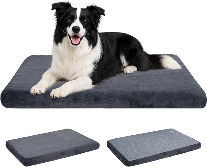EMPSIGN Dog Bed Mat Crate Pad Mattress, Ultra Soft Pet Kennel, Grey, Large | Reversible(Cool & Warm), Waterproof Linings, Removable Machine Washable Cover, for 36" Dog Crate, Firm Support by EMPSIGN