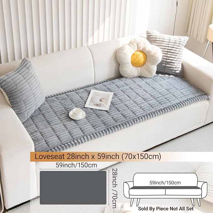 Pet Couch Cover Dogs Washable Non-Slip Couch Protector Fuzzy Cat Sofa Cover for 3 Cushion Sofa Pet Friendly Dog Mat Light Gray, 27.6 x 70.9 - Image 6