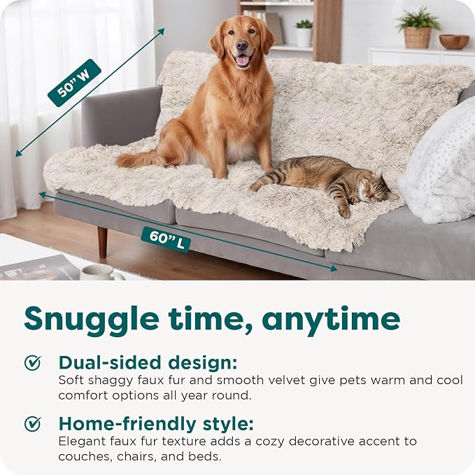 Furhaven Waterproof Throw Blanket for Dogs & Indoor Cats, Reversible Protective Pet Blanket, Extra Large, Long Faux Fur & Velvet, Driftwood - Image 3