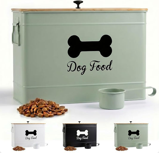 Metal Dog Food Container 15-20 lbs w/ Airtight Bamboo Lid, 70 Cup Capacity | Pet Jar For Dogs up to 100lbs, Airtight Bamboo Lid, Sturdy Comfortable Metal Handle, Powder Coated Iron, Kibble Storage Bin by HBDesignCo