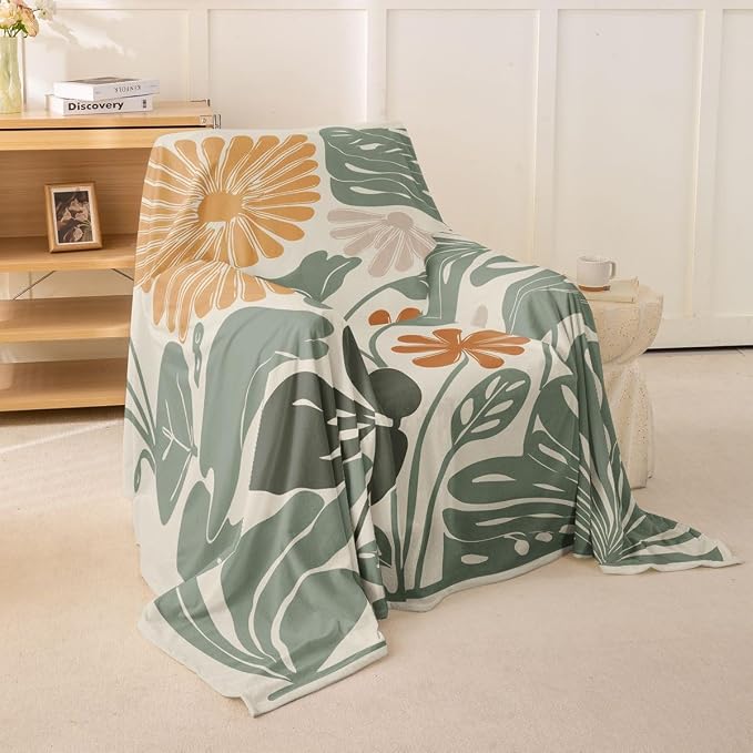 Erosebridal Retro Flower 70S Couch Cover 71" X 91" Groovy Vintage Floral Sofa Cover Sage Green Yellow Sofa Protector Modern Minimalist Non Slip Couch Protector for Pet Cats Kids, Washable by Erosebridal