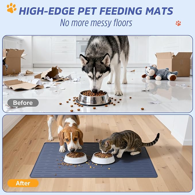 Large Dog Mats for Food and Water, 40"x30" Waterproof Pet Food Mats for Floor Nonslip Silicone Bowl Mats with Raised Edges - Image 3