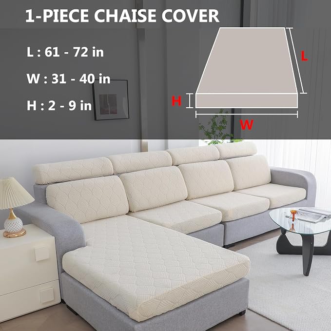 Genina Waterproof Sectional Couch Covers Non Slip Sofa Cushion Covers | L Shape Sectional Fit,Chaise Cover,Stretch Jacquard Fabric,Pet Hair & Scratch Protection,Furniture Protector,Washable - Image 2