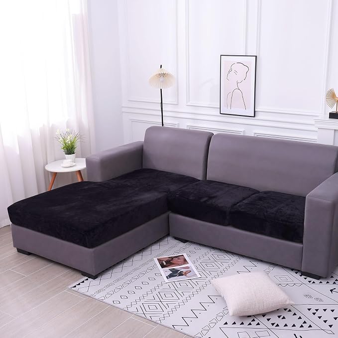 hyha Velvet Couch Cushion Covers, Sofa Covers for Cushion Couch Washable | Soft Plush Sofa Slipcover, Elastic Bottom, Non-Slip Wear Resistant Furniture Protector, Ideal For Pets & Kids, Chaise - Image 5