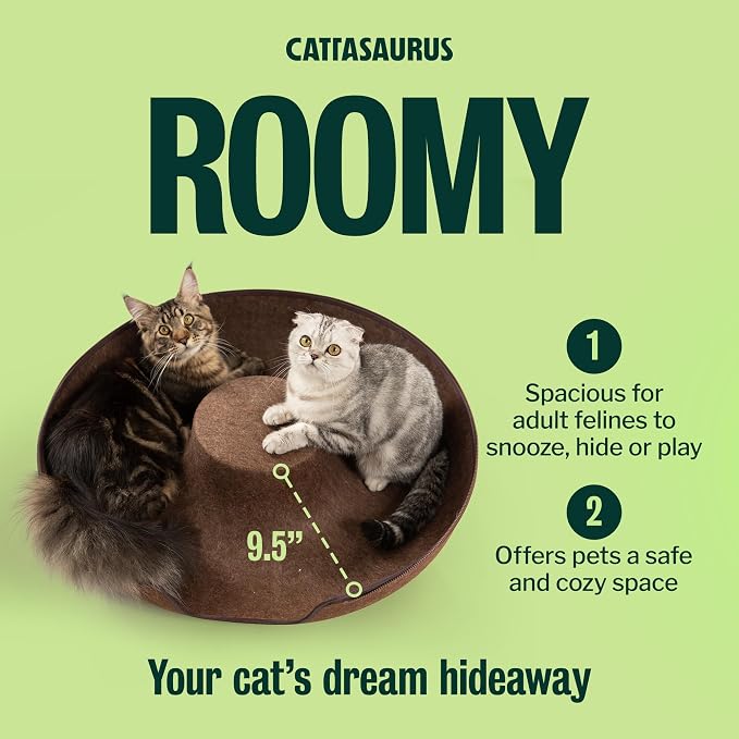 Cattasaurus Peekaboo Cat Cave Donut for Multiple & Large Cats up to 30-45 lbs, 3-in-1 Self Warming Cat Bed, Tunnel & Scratcher for Indoor Cats, Washable & Detachable Small Dog Bed (Brown, Jumbo) - Image 3
