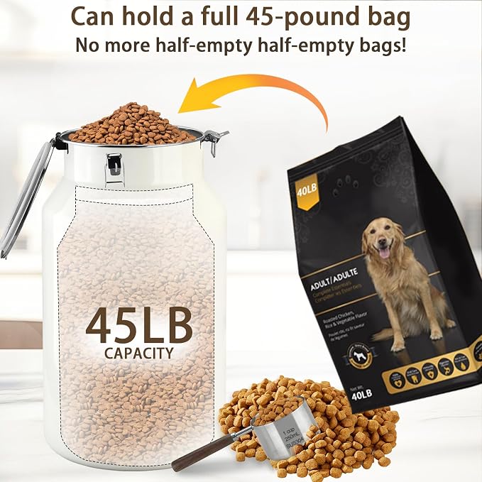 Dog-Cat Food Storage Container 45 lb/48 Qt, Large Stainless Steel Pet Food Bin with Airtight Lid & Scoop Included, Durable 304 Metal Storage for Dogs & Cats - Image 6