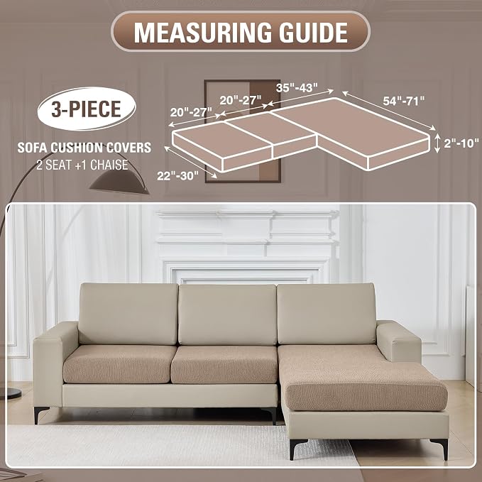 Couch Cushion Covers for Sectional Sofa Stretch Sofa Slipcovers Washable Wear-Resistant Sectional Couch Covers L Shaped Seats Furniture Protectors for Pets(Khaki, 2 Seater + 1 Chaise) - Image 2