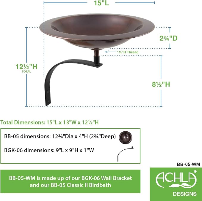 Achla Designs Classic II Copper Birdbath - Image 2