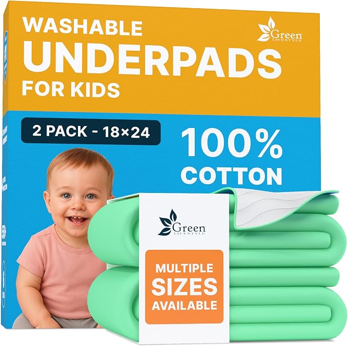 GREEN LIFESTYLE Washable Absorbent Pads – Waterproof Reusable Underpads for Kids, Seniors, and Adults – Ideal for Bed Protection, Incontinence (Pack of 2 - 18x24) by GreenLifeStyle