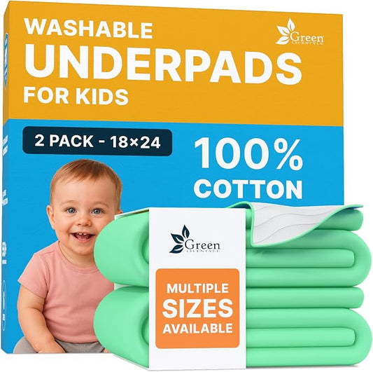 GREEN LIFESTYLE Washable Absorbent Pads – Waterproof Reusable Underpads for Kids, Seniors, and Adults – Ideal for Bed Protection, Incontinence (Pack of 2 - 18x24) by GreenLifeStyle