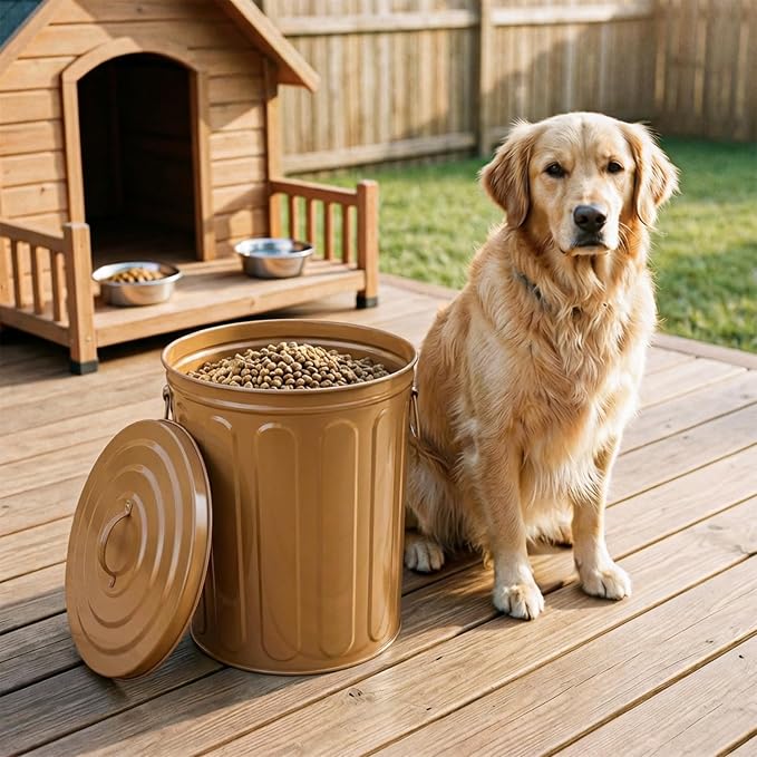 Plexon 5 Gallon Small Metal Trash Can with Lid Outdoor Galvanized Steel Bucket with Lid 5 Gal Storage Can for Dog Food Bird Seed Storage Container, Brown - Image 7