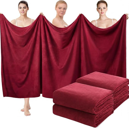 Mixweer 4 Pcs Oversized Bath Towels, 40 x 80 Inch Giant Microfiber Jumbo Bath Sheets Soft Bathroom Microfiber Quick Dry Absorbent Shower Towels for Spa Camping Beach(Burgundy) by Mixweer